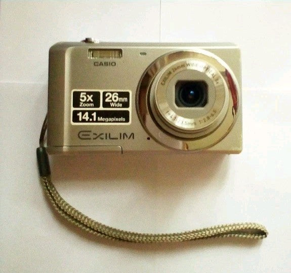 Casio Exilim EX-Z88 Y2K digital camera in silver, front view with lens