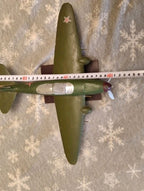 Wooden airplane model on dark rectangular display stand with tape measure – detail 7