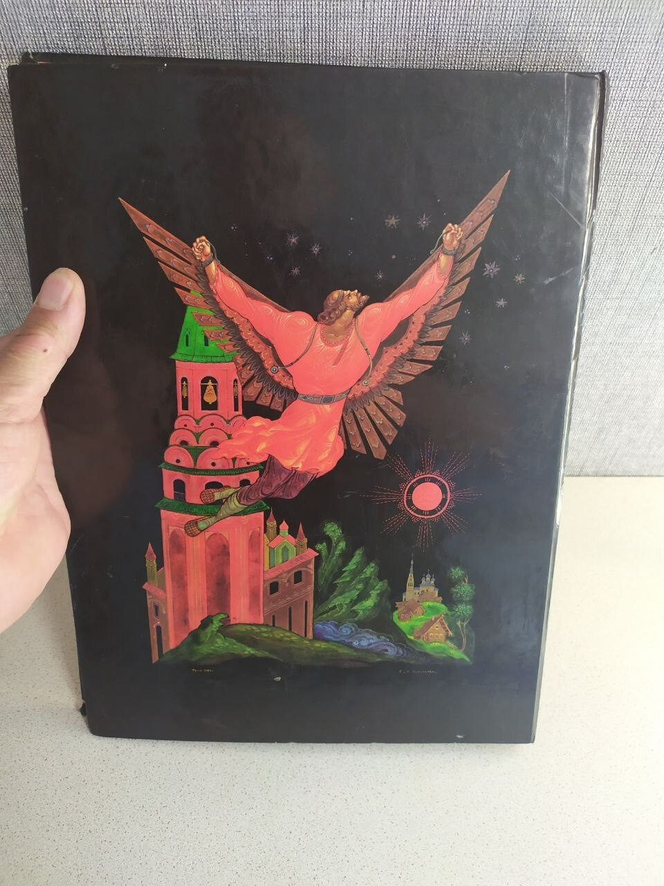 Gagarin memorabilia book with Palekh miniature illustration of the flight