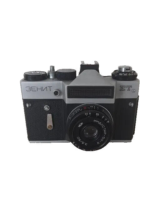 Zenit-ET Soviet SLR film camera with Industar-50-2 3.5/50 lens and black leatherette case