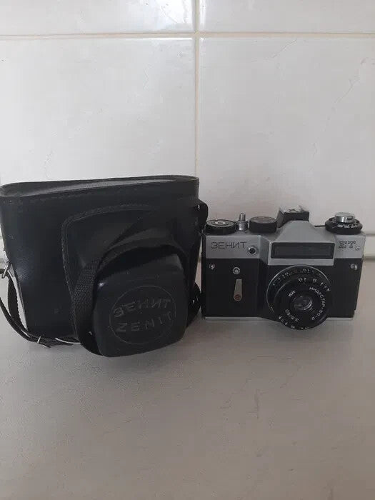 Black leatherette hard case with strap for Zenit film camera