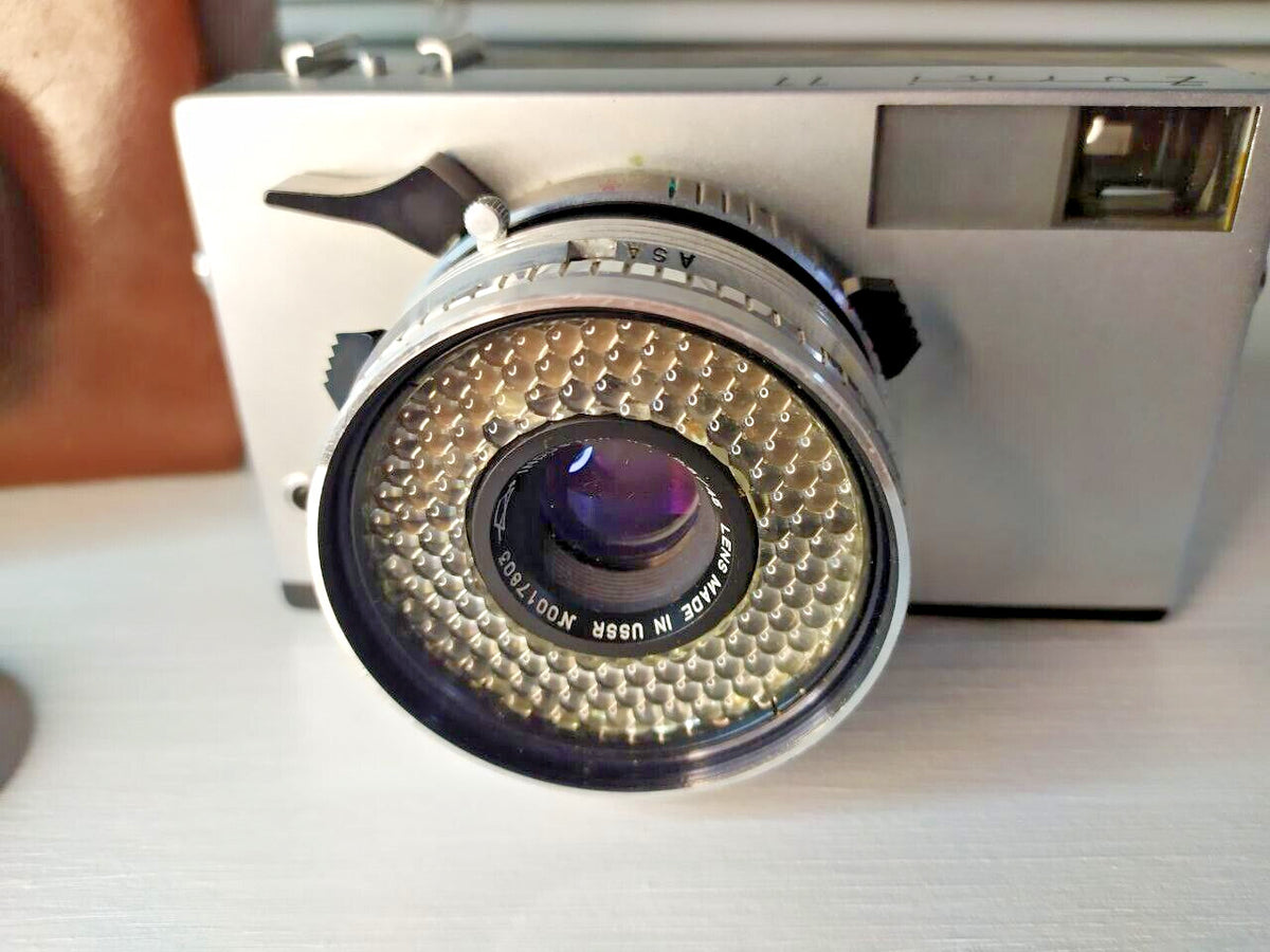 Vintage Zorki 11 camera with selenium light meter around the lens