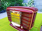 Vintage Soviet vacuum tube radio with illuminated frequency scale