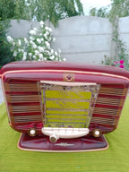 Mid-century USSR tube radio side view showing minor wear